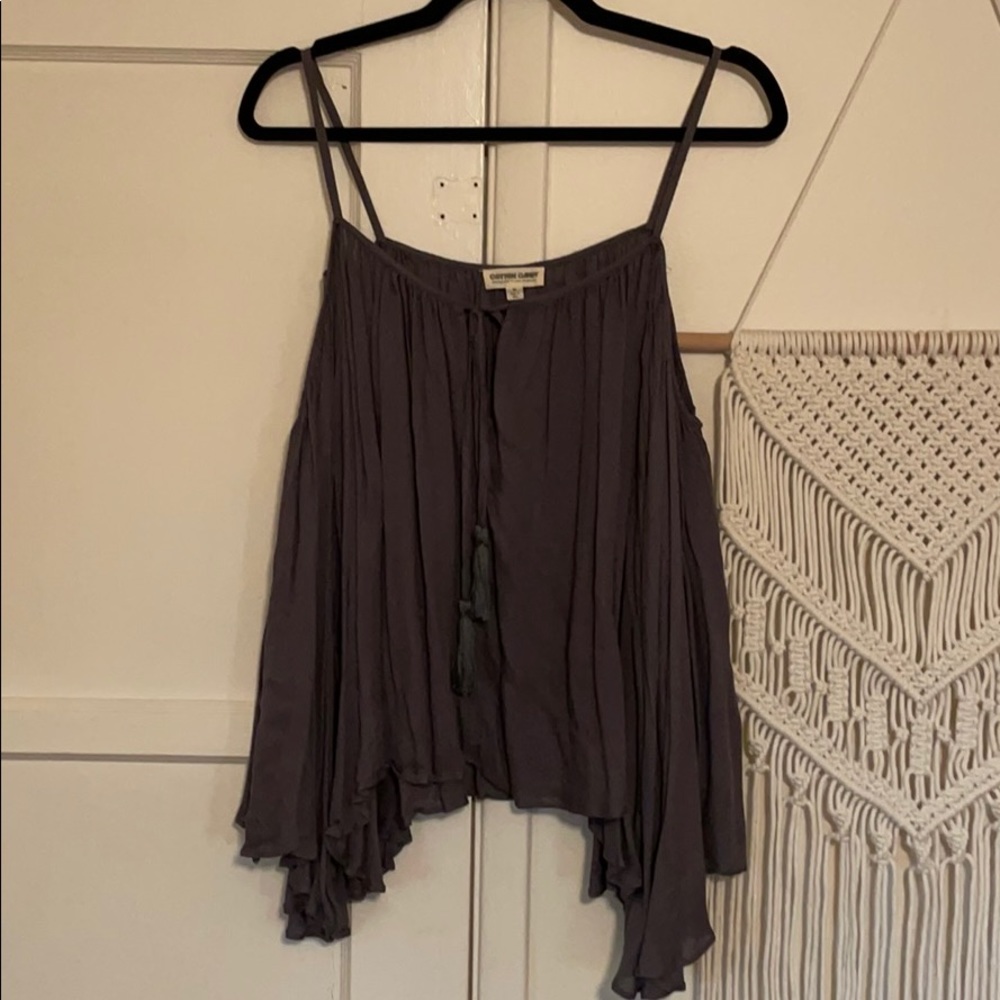 Navy spaghetti strap/off the shoulder tunic top